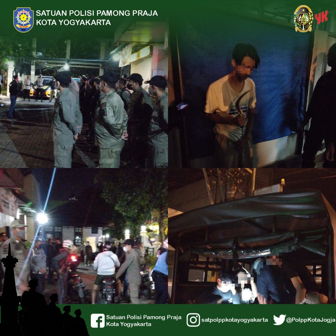 Satpol PP Kota Yogyakarta Razia Kejahatan Malam Mendapati Sekelompok Remaja Membawa Sajam