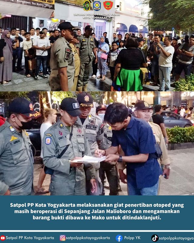 Satpol PP Kota Yogyakarta Melaksanakan Giat Penertiban Otoped Yang Masih Beroperasi di Sepanjang Jalan Malioboro