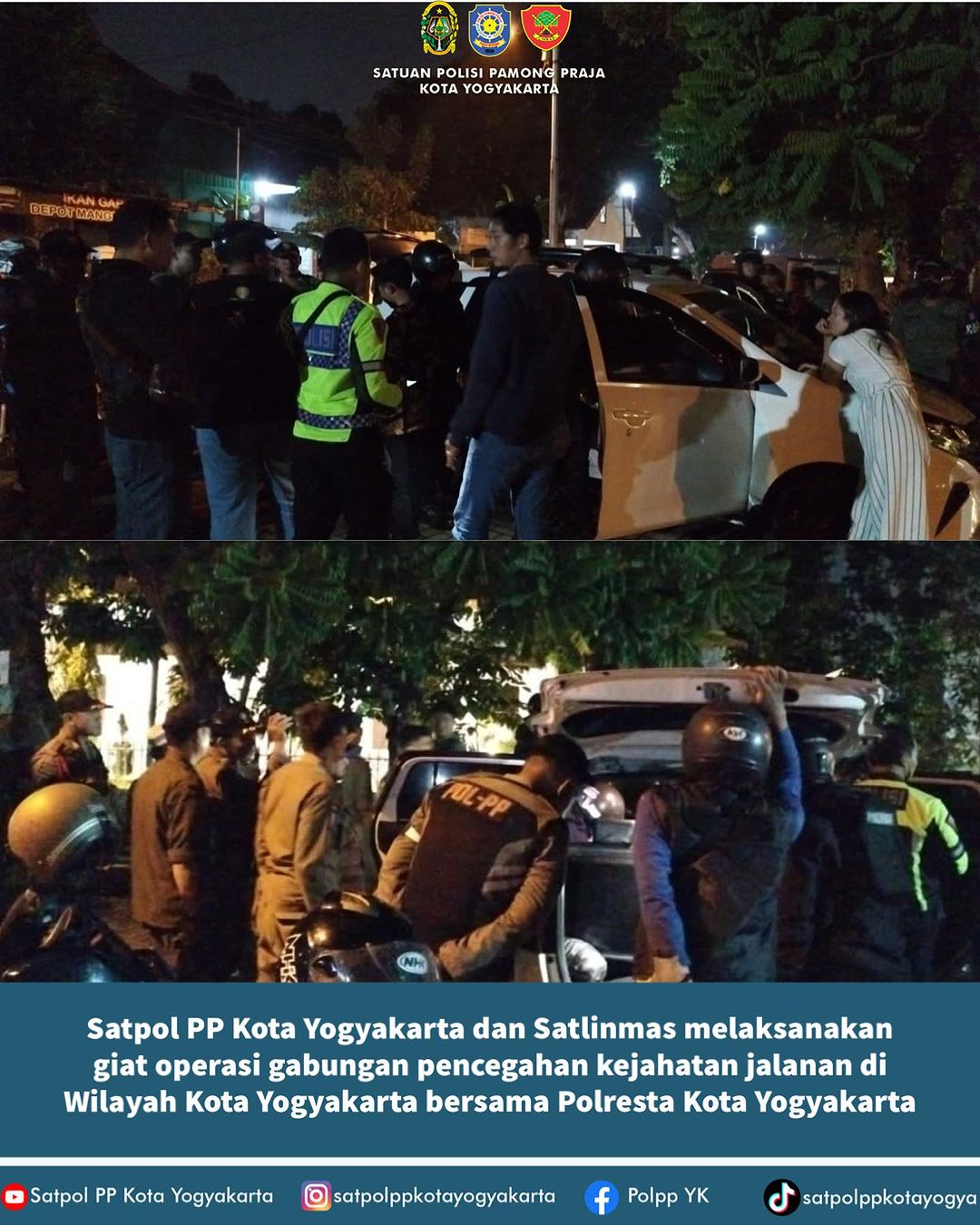 Satpol PP Kota Yogyakarta dan Satlinmas Melaksanakan Giat Operasi Gabungan Pencegahan Kejahatan Jalanan di Wilayah Kota Yogyakarta