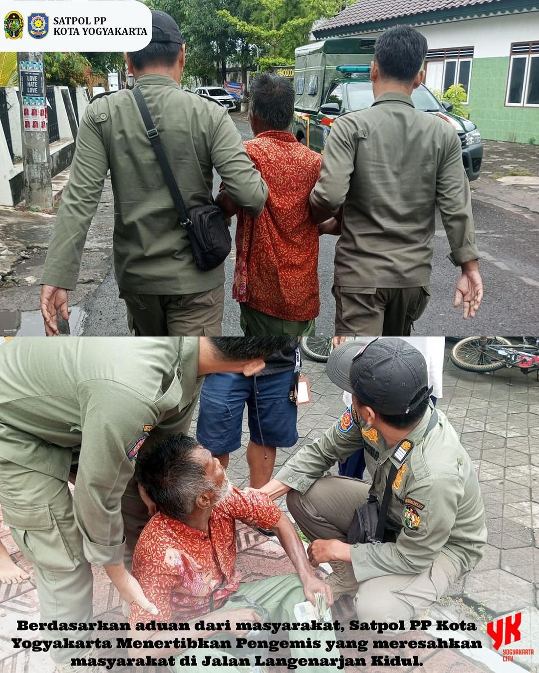 Satpol PP Kota Yogyakarta Menertibkan Pengemis di Jalan Langenarjan