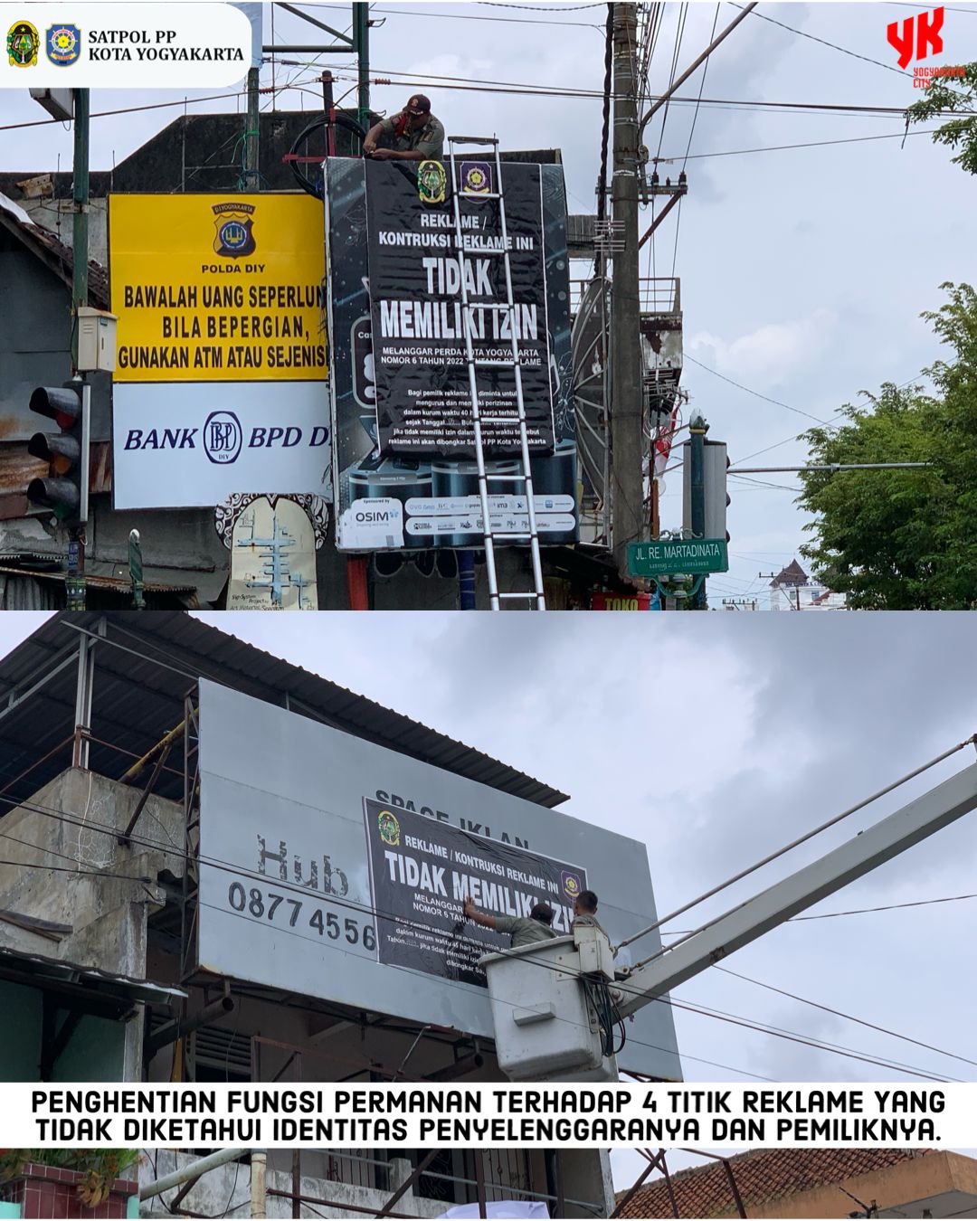 Satpol PP Kota Yogyakarta Berhentikan Fungsi 4 Reklame Yang Tidak Diketahui Identitas Penyelenggaranya